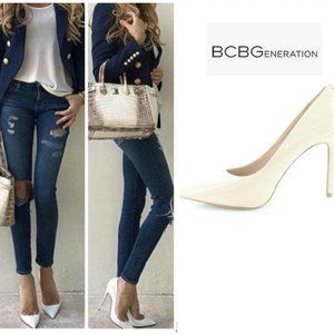 BCBGeneration White Patent Heidi Pumps